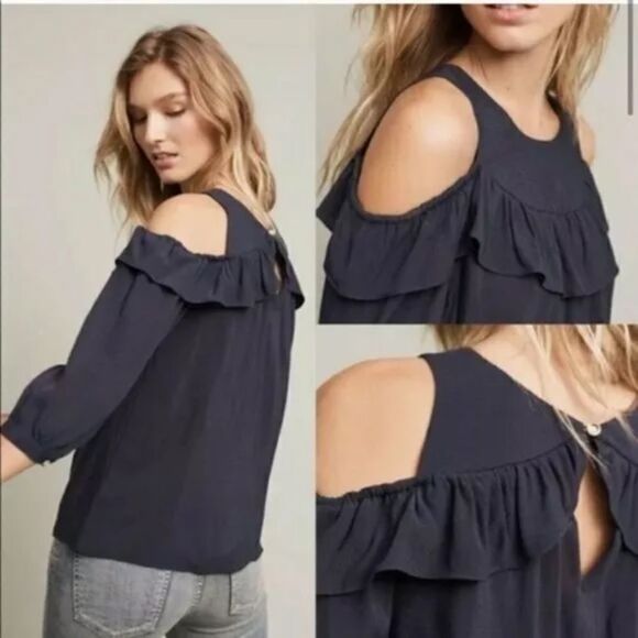 𝅺anthropologie Maeve Breary Cold Shoulder Ruffle Blouse - Picture 10 of 11